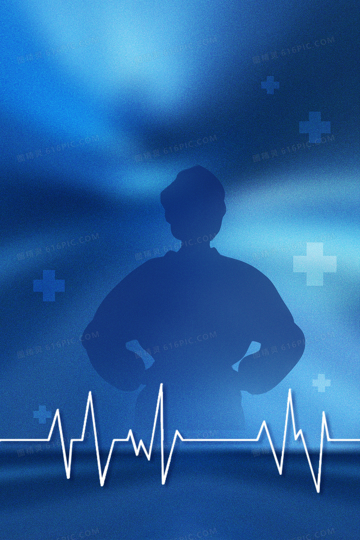 中国医师节医生剪影蓝色质感背景