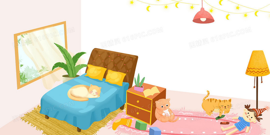 可爱粉嫩的家居生活卧室合成背景
