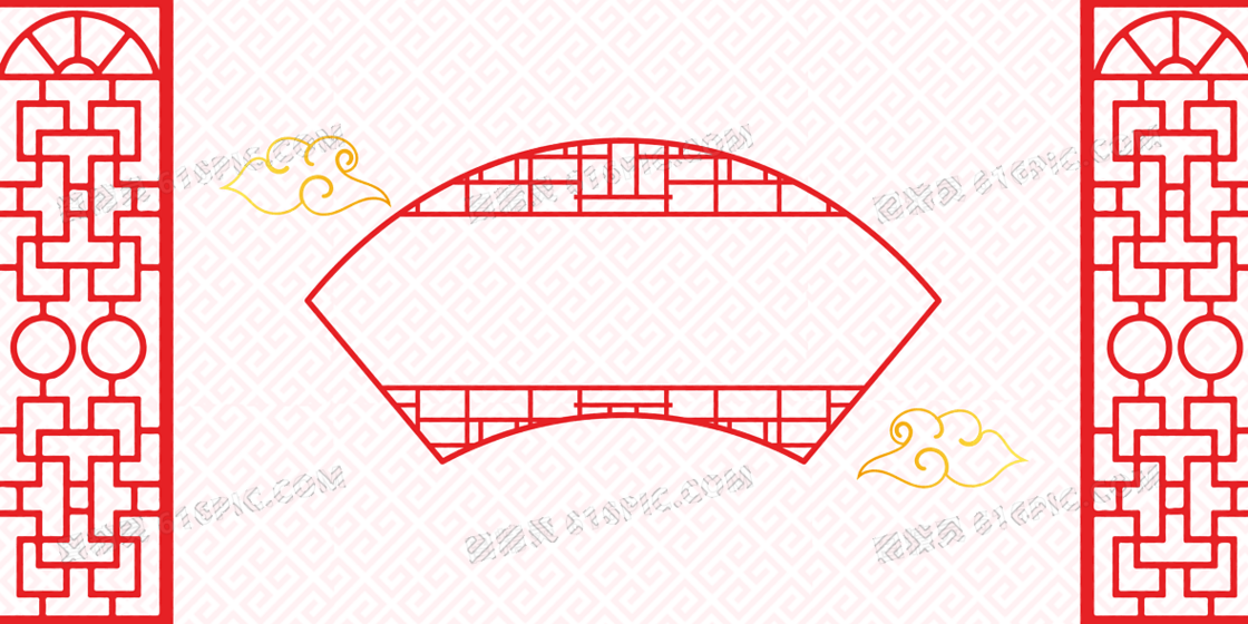 红色复古雅致扇形窗格背景