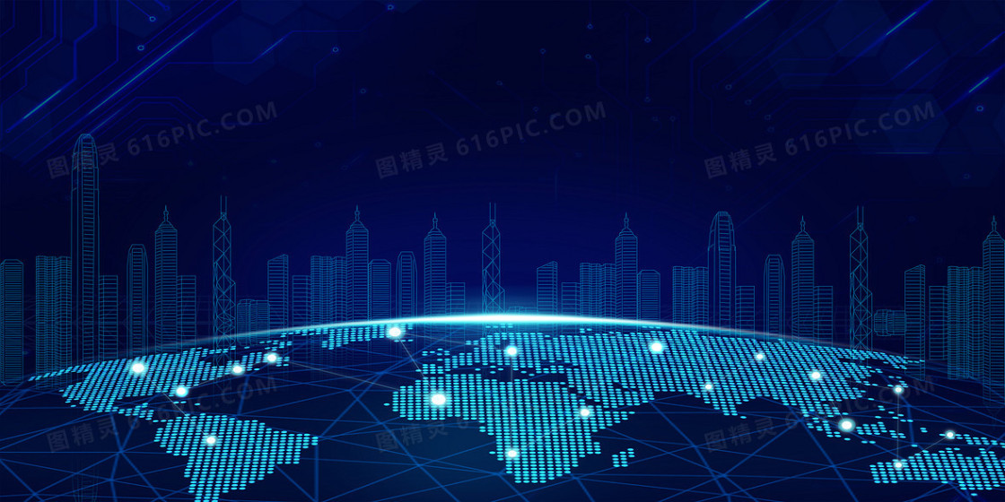 互联网科技蓝色科技城市世界地图背景