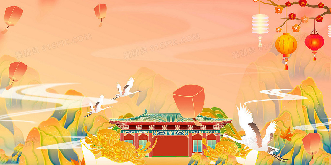 新年国潮风喜庆插画灯笼背景