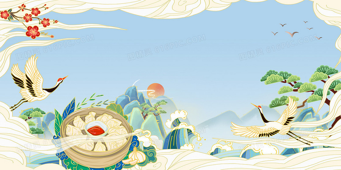 冬至国潮插画背景