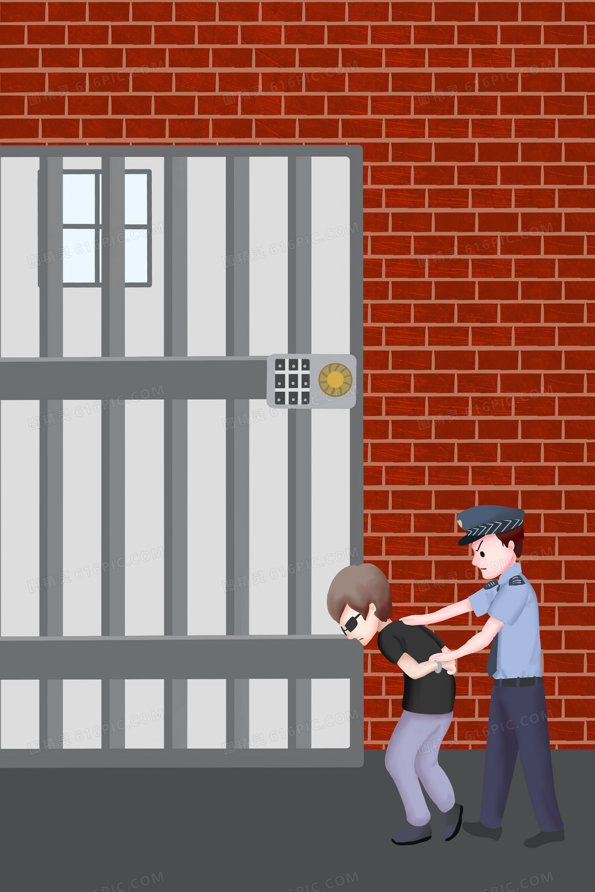 创意插画押犯人进监狱背景图片下载_3543x5315像素JPG格式_编号138fnm9qv_图精灵