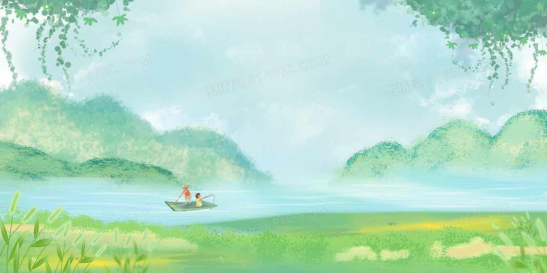 手绘春天来了插画背景