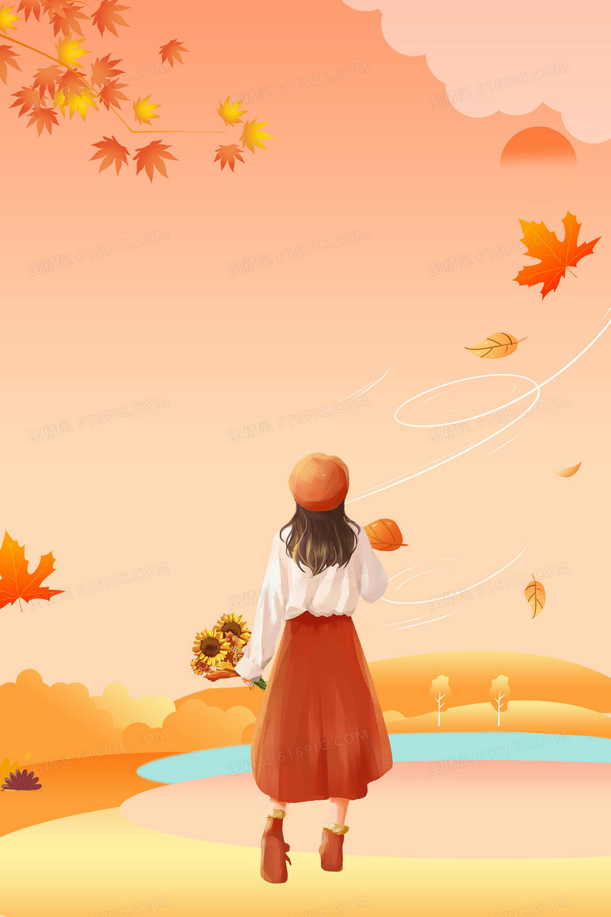 创意简约插画秋天美女背景