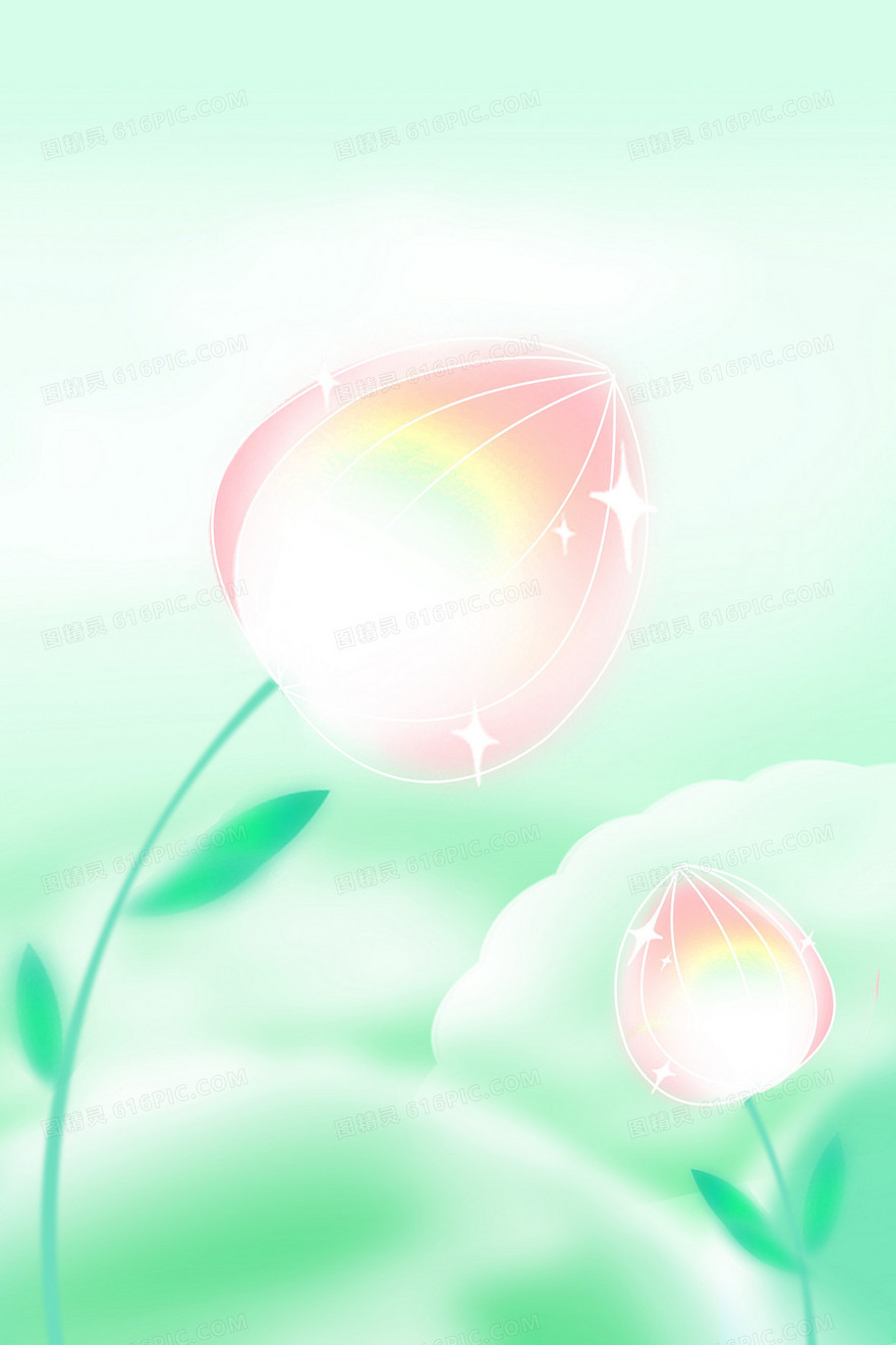 绿色小清新花朵花蕾弥散风背景