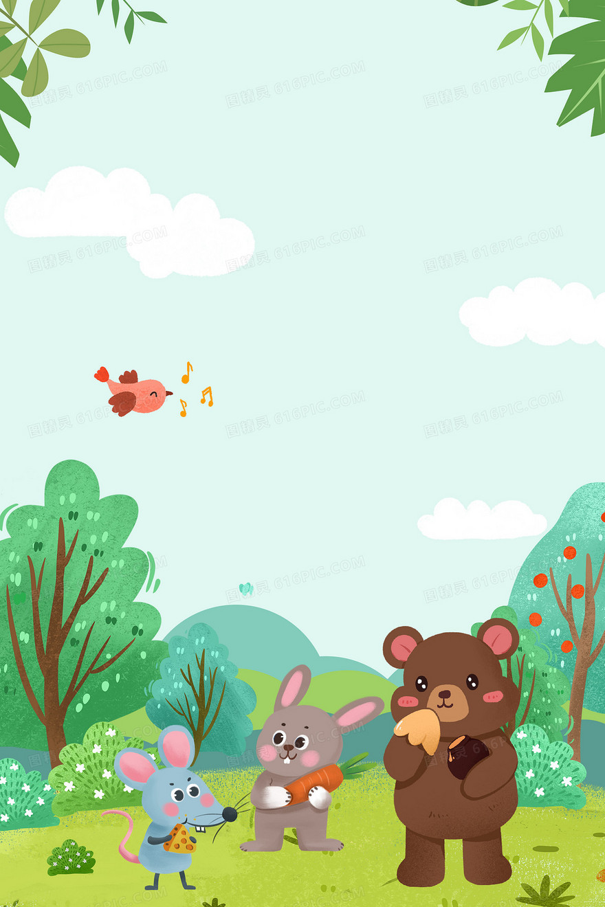 卡通可爱森林动物背景图
