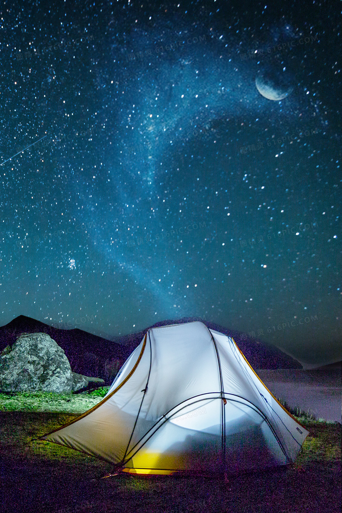 唯美星空下露营背景jpgpsd梦幻星空卡通插画户外野营背景4724 × 2362
