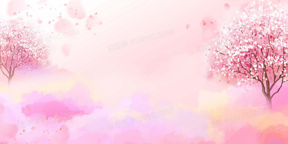 粉色浪漫桃树花瓣唯美主题背景