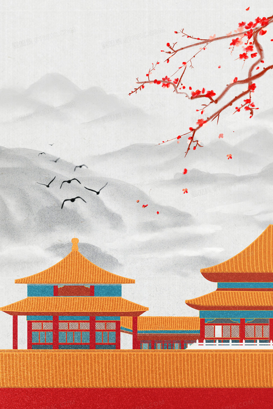 古风宫殿墙壁背景