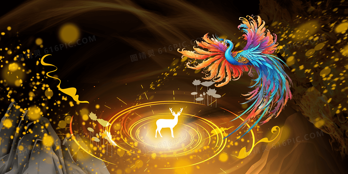国风神鸟飞天凤凰背景