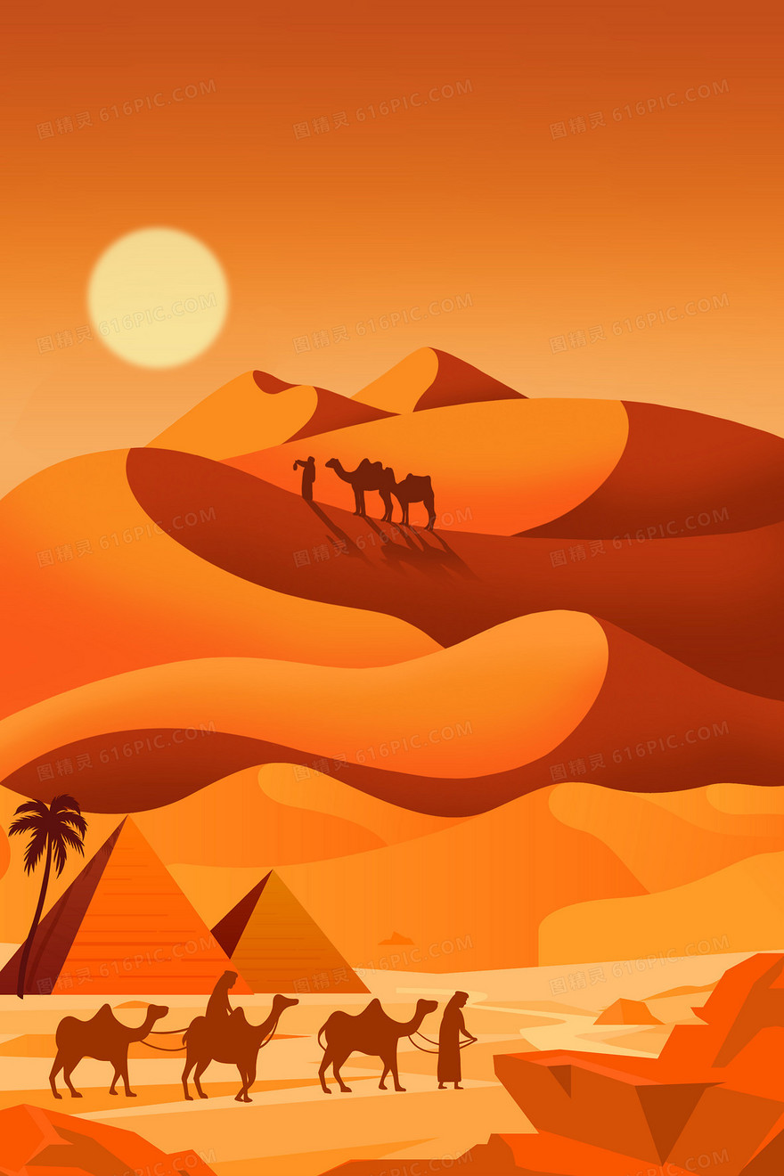 插画沙漠骆驼合成背景