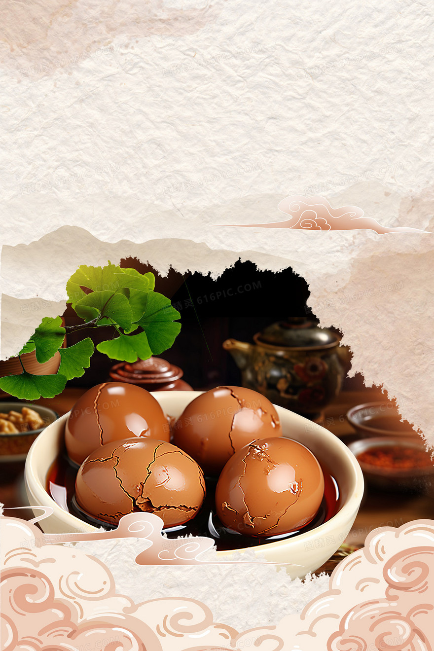 传统美食茶叶蛋中国风美食背景