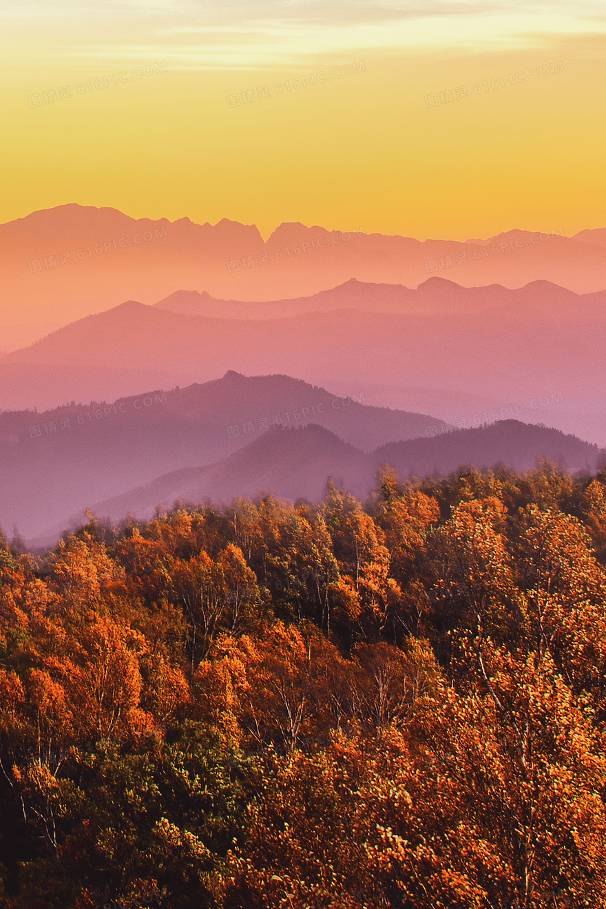 摄影图合成秋天山顶夕阳背景