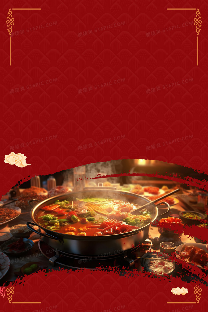 中国风红色创意火锅食物背景