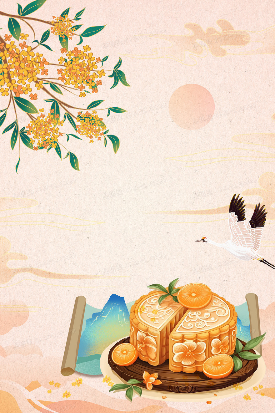 插画食物桂花卷轴国潮背景