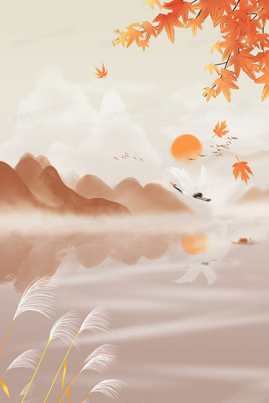 秋江之上叶纷纷弥散风背景