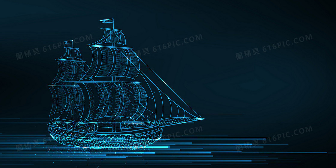 科技风帆船线条光效乘风破浪蓝色科技背景