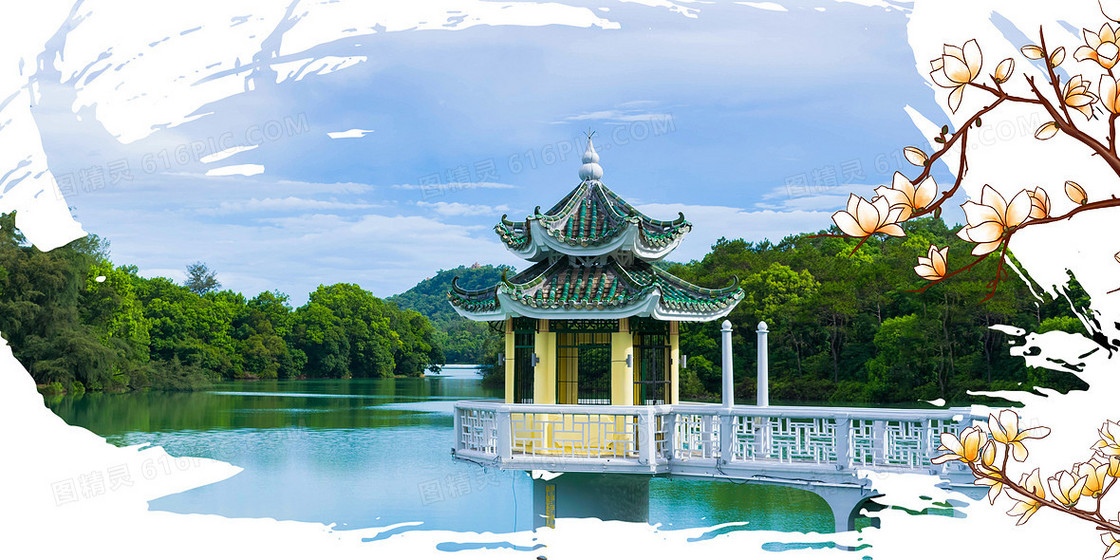 唯美古风亭子背景
