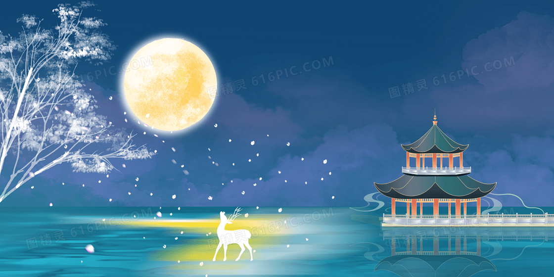 卡通风亭子合成背景