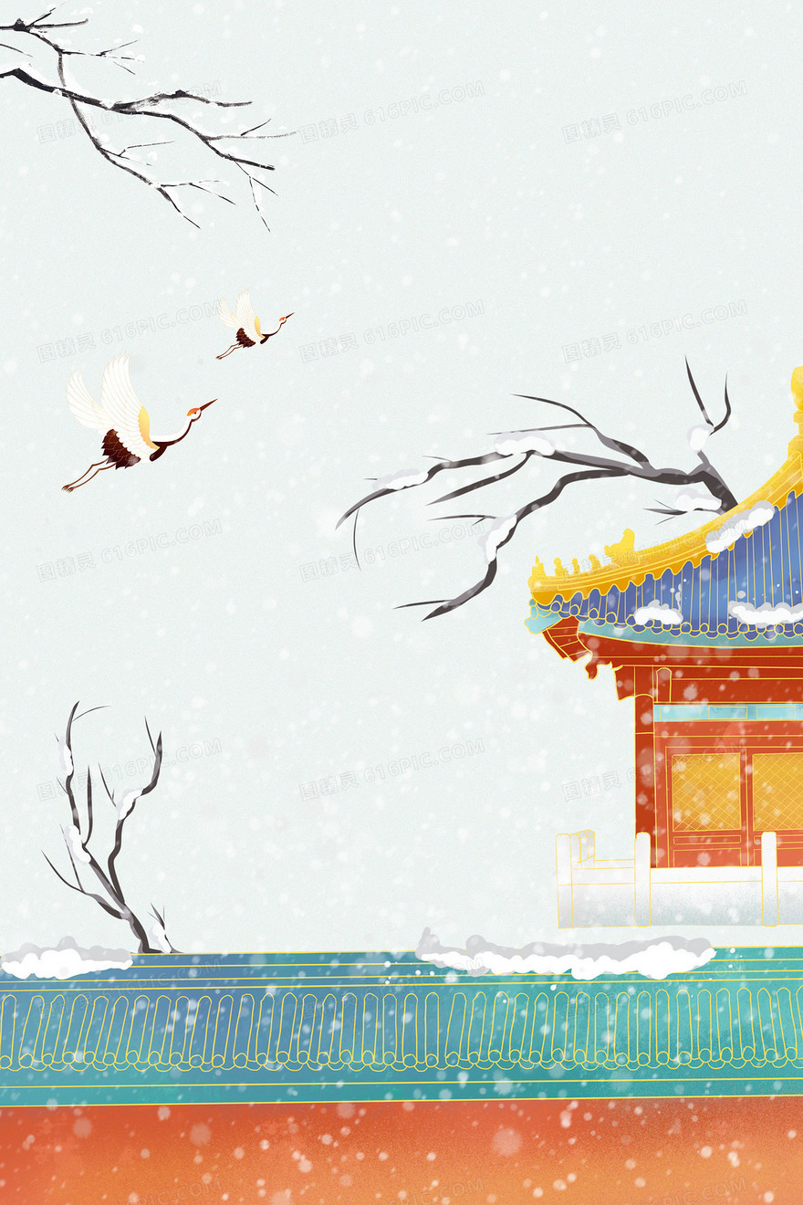 大雪节气下雪城墙古风背景