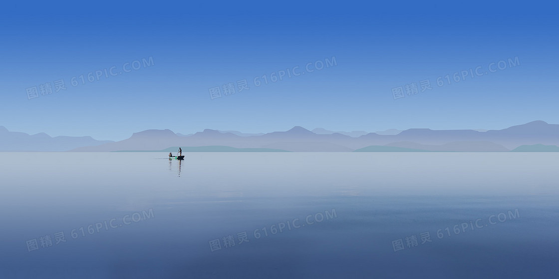 蓝色中国风湖水背景