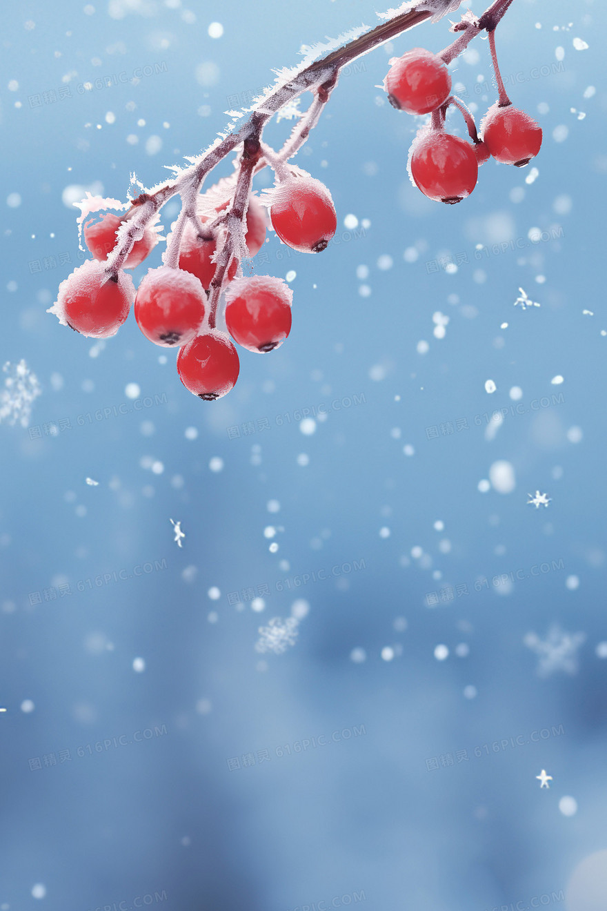 蓝色冬天下雪树枝合成背景