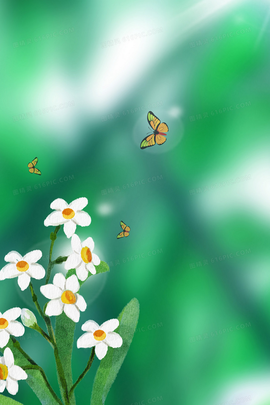 绿色文艺水仙花背景