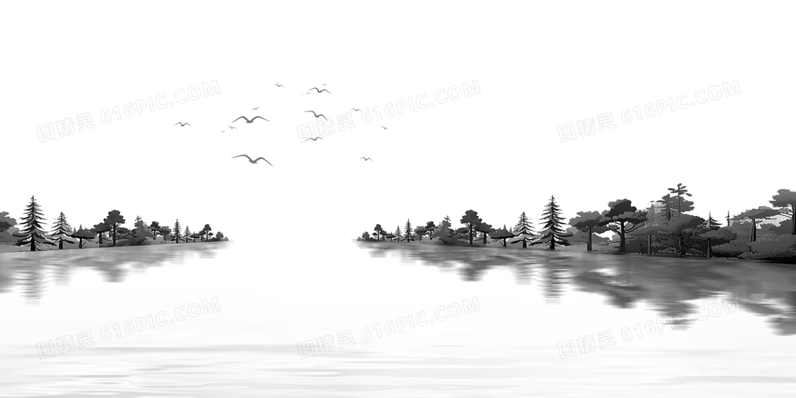 水墨湖面合成背景