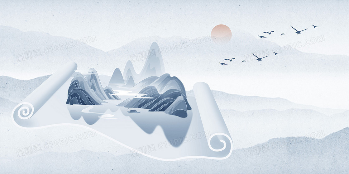 山水画卷卷轴中国风背景