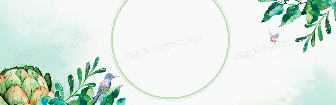 春天小清新手绘绿色电商海报背景