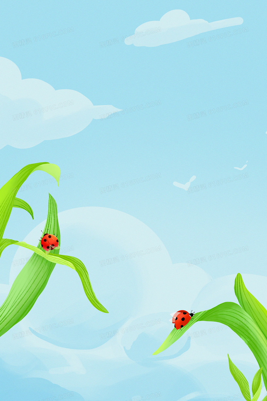 卡通天空昆虫植物合成背景
