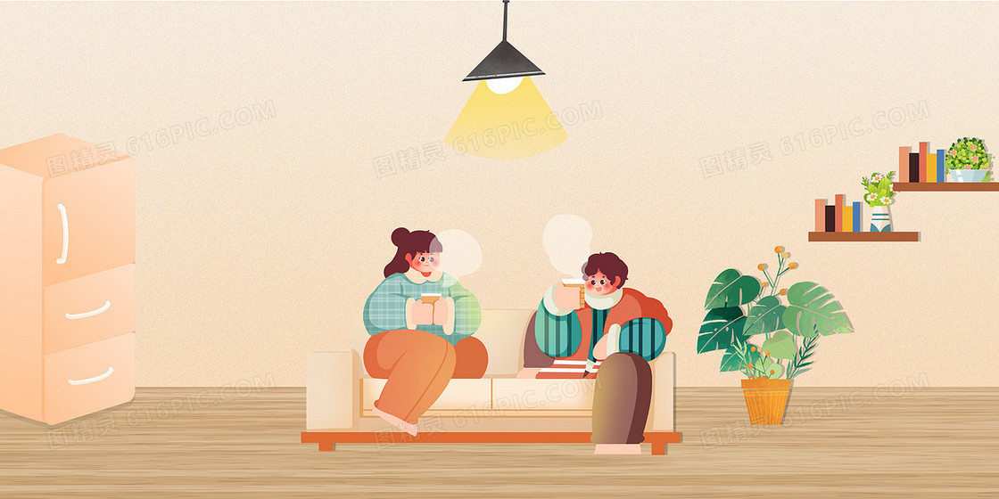 手绘创意插画冬季防寒保暖取暖宅家合成背景