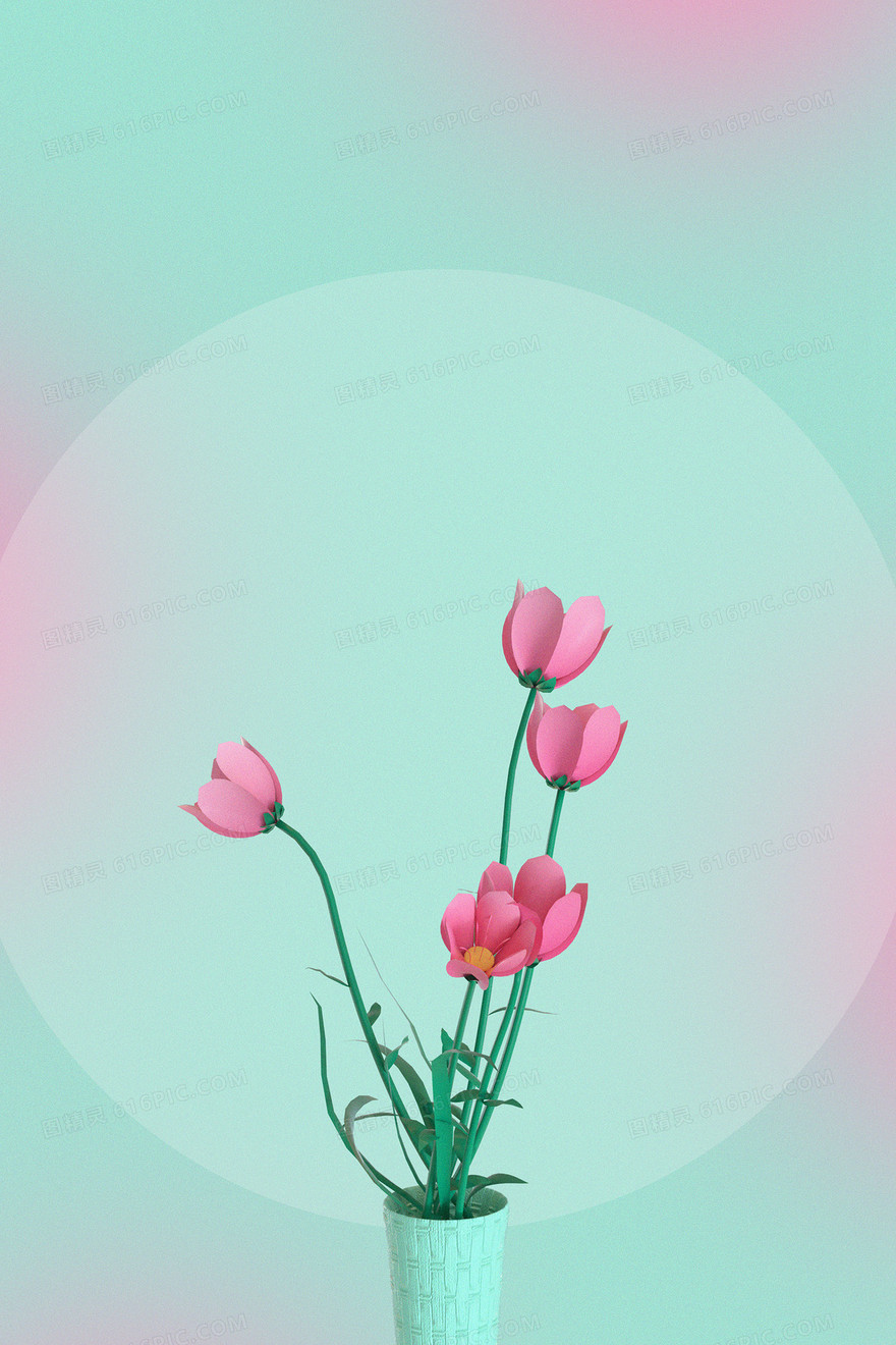 绿色粉色c4d花瓶合成背景