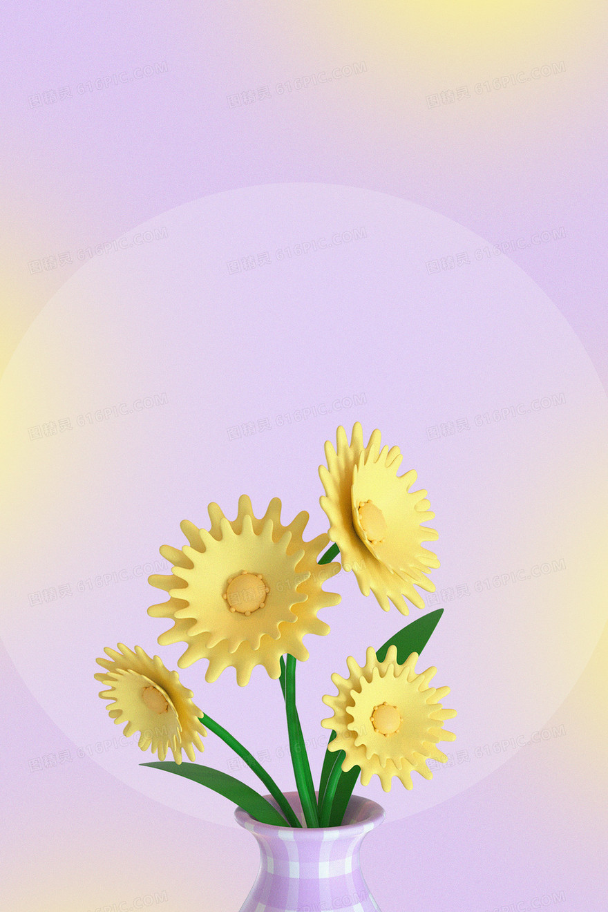 紫色黄色c4d花瓶合成背景