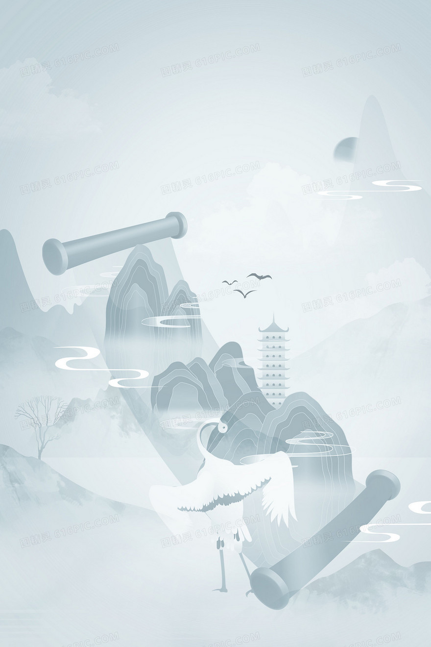 山水中国风画卷水墨大气背景