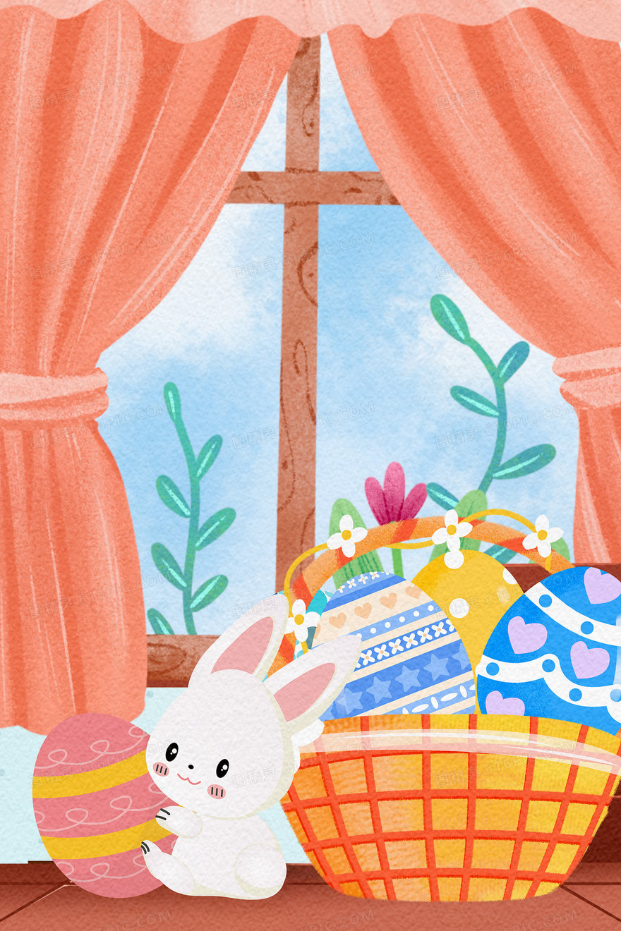 卡通复活节彩蛋兔子节日插画