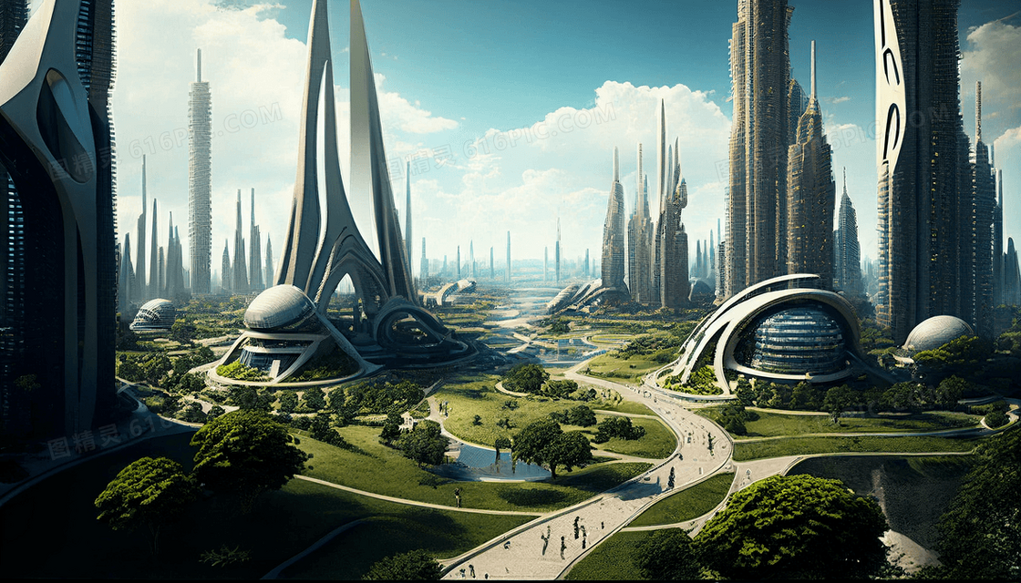 未来科技感城市景观科幻世界插画