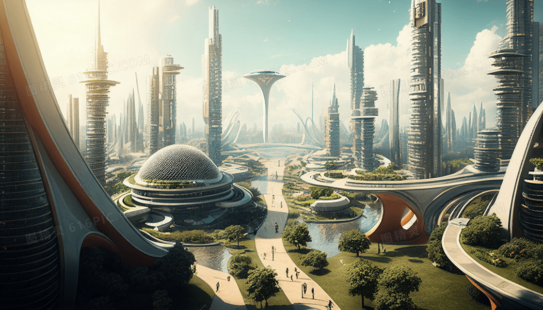 科幻世界未来科技感城市景观插画