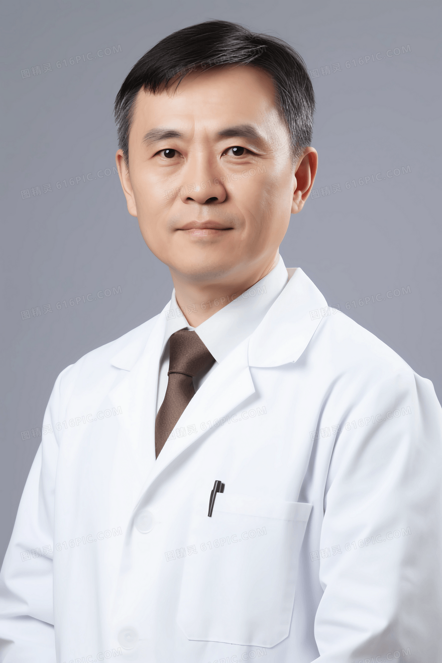 一位男医生穿着白色制服对着镜头自信微笑的形象照片
