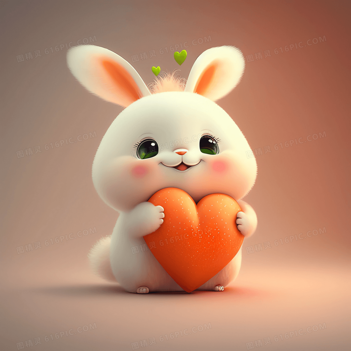 捧着胡萝卜爱心的可爱小兔子