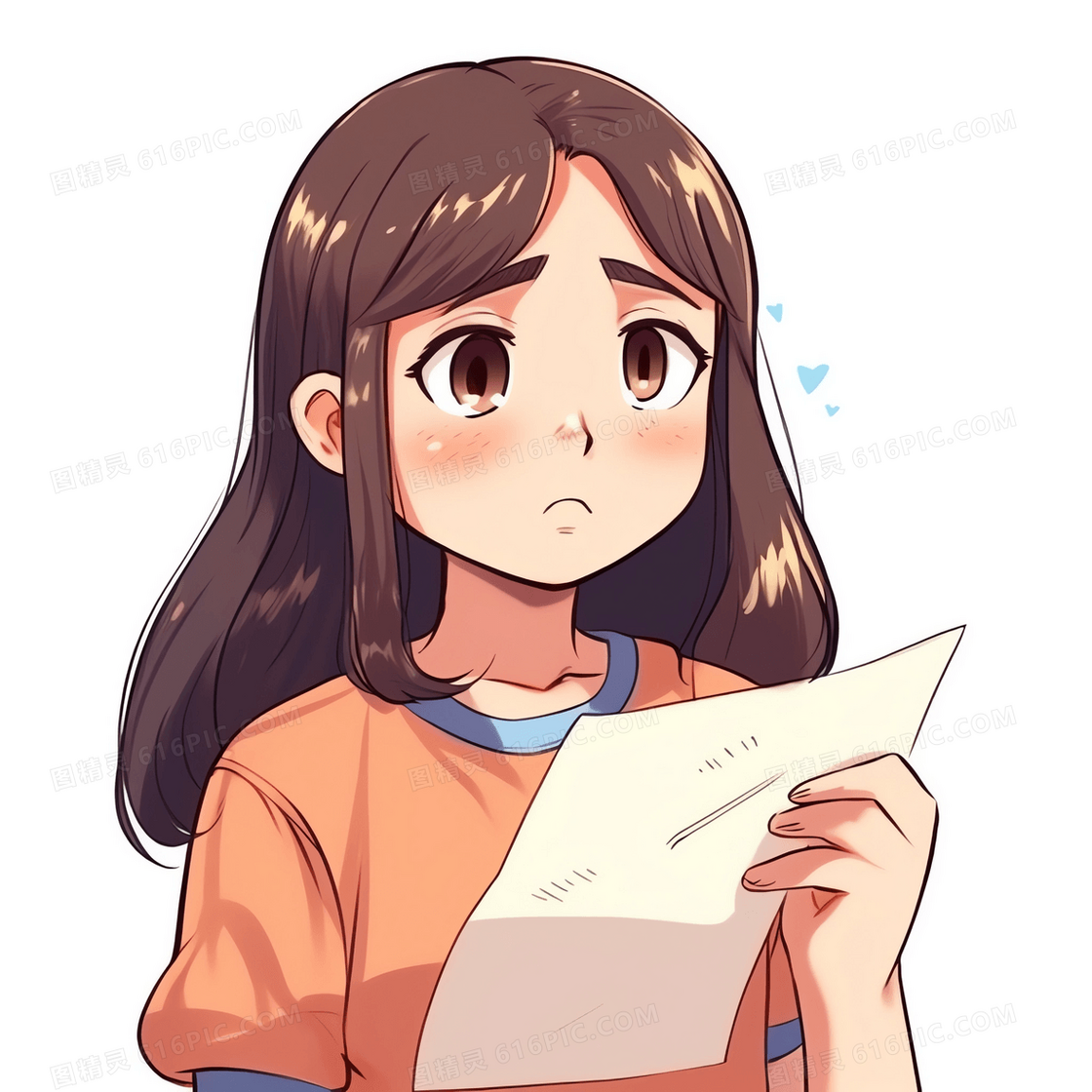 卡通女生对着作业一脸痛苦无从下手