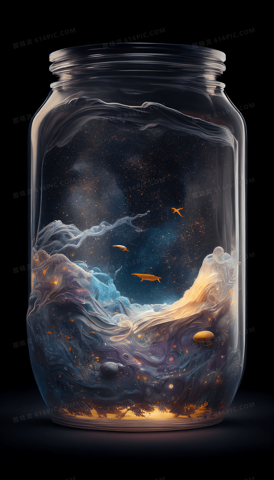 透明玻璃瓶中的宇宙星空微观世界
