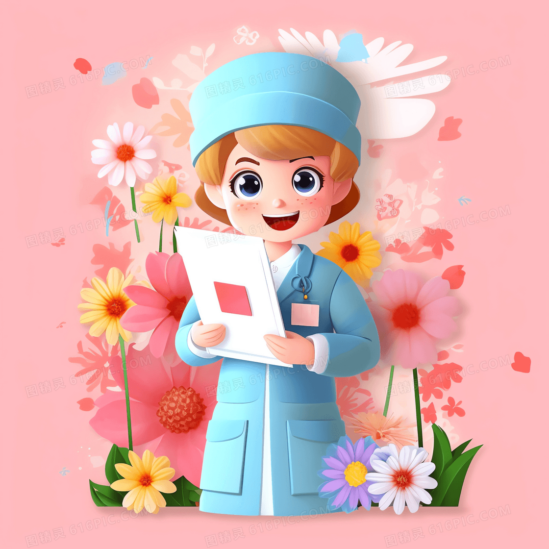 身穿蓝色护士服的护士插画