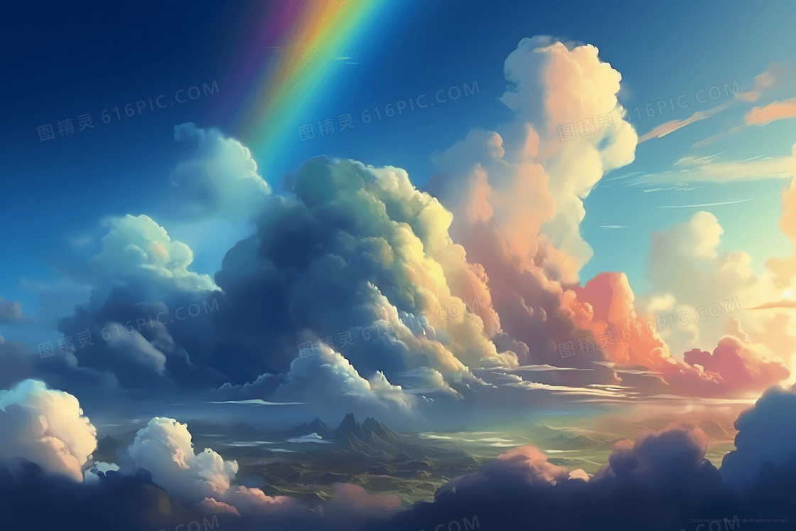 梦幻蓝天白云插画