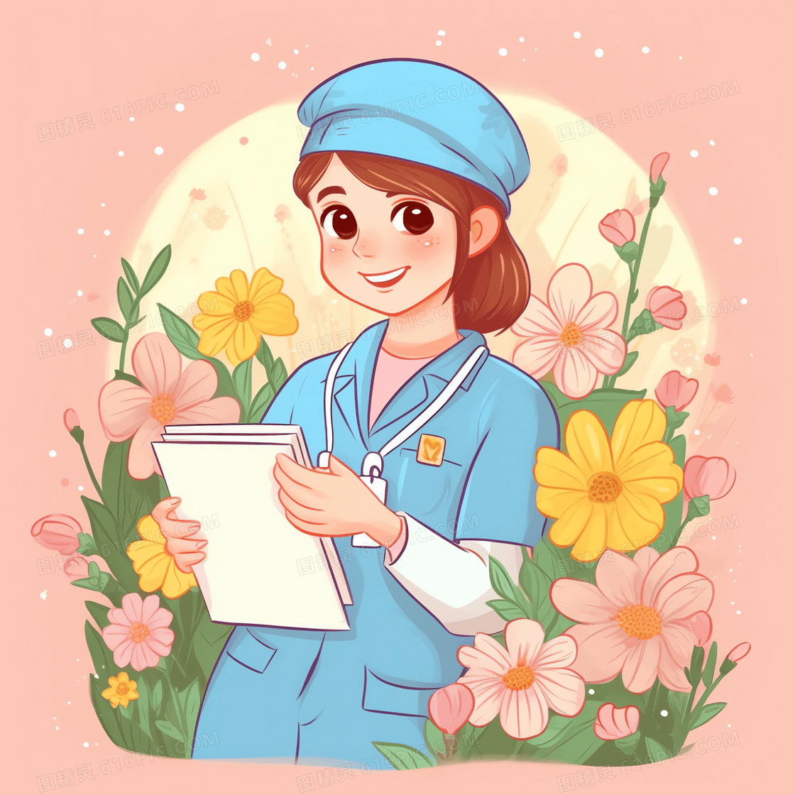 穿着蓝色护士服在开心的笑的护士