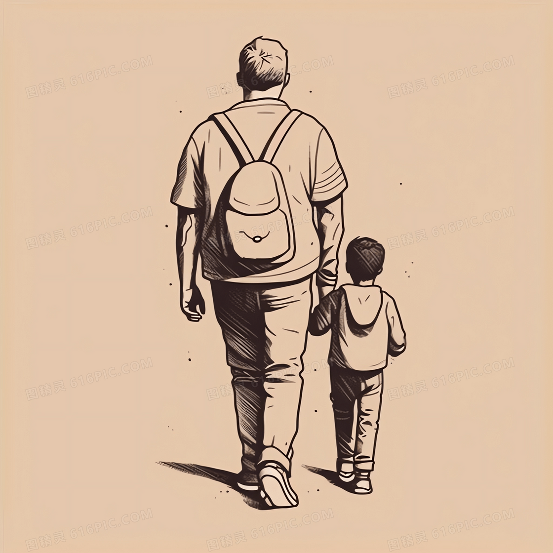 父亲牵着儿子的手。矢量插图的父亲和儿子孤立的白色背景插画图片素材_ID:429933650-Veer图库
