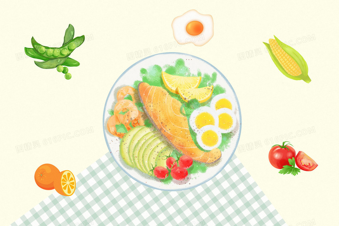 素食沙拉减肥增肌养生健康插画