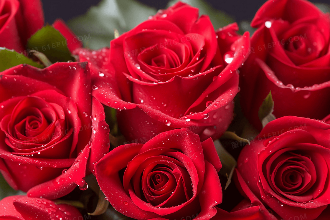 娇艳的红玫瑰上有点点水珠