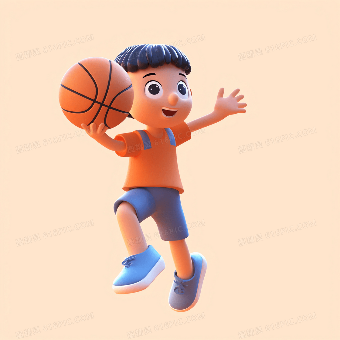 运动3D可爱男孩跳跃做投篮动作